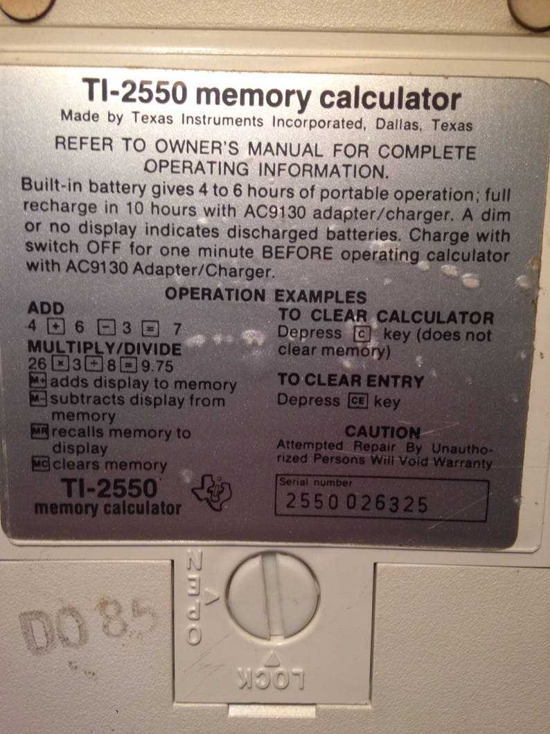 Vintage Texas Instruments TI-2550 Memory Calculator As Is