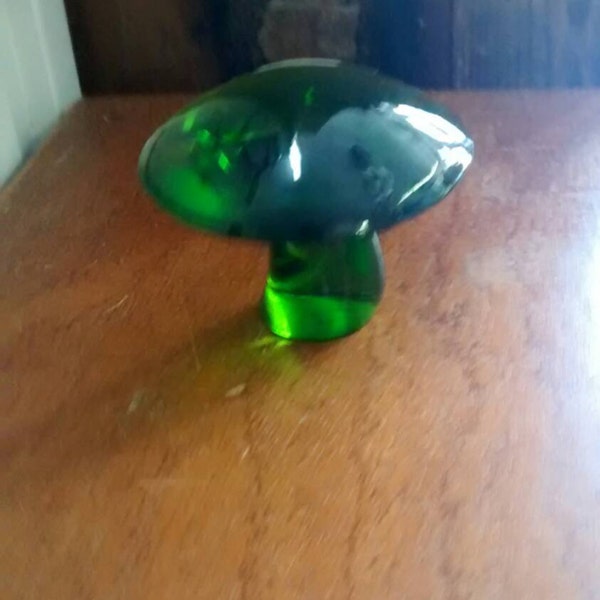 Vintage 1960s Green Glass Mushroom