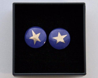 Stud earrings / Blue porcelain / Golden star / Porcelain jewellery