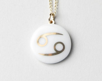 Cancer porcelain pendant, gold, sign of the zodiac