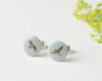 Stud earrings, mint, swallow