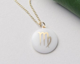 Virgo porcelain pendant, gold, sign of the zodiac.