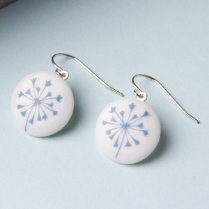 White porcelain pendant earrings, Blue flower. image 1