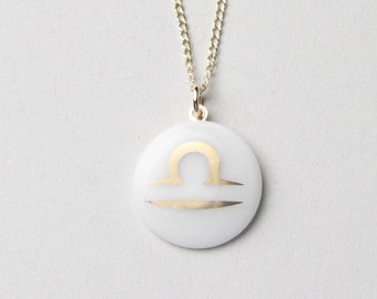 Libra porcelain pendant, gold, sign of the zodiac