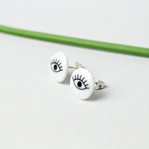 Stud earrings, snow-white porcelain, Black eyes image 2