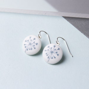 White porcelain pendant earrings, Blue flower. image 2