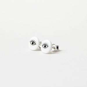 Stud earrings, snow-white porcelain, Black eyes image 3