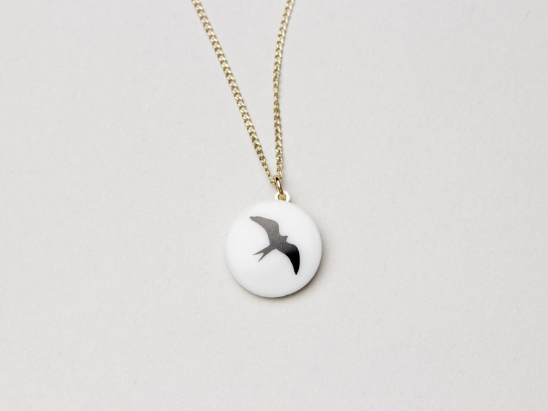 Snow-white porcelain pendant, Black swallow. image 2