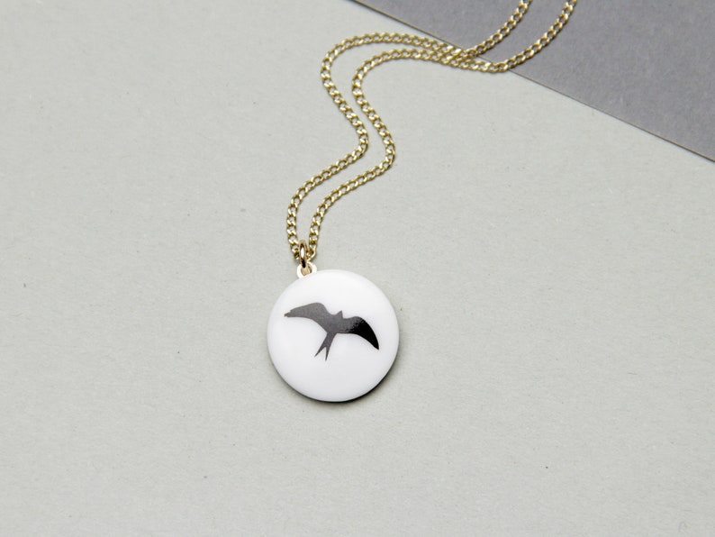 Snow-white porcelain pendant, Black swallow. image 3