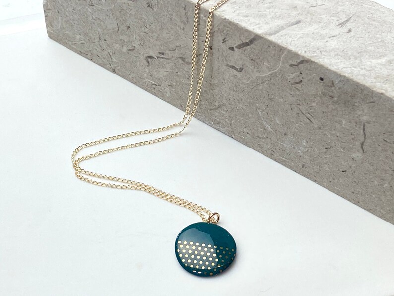 Green porcelain pendant, with gold dots image 1