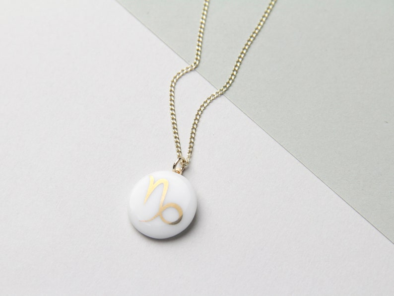 Capricorn porcelain pendant, gold, sign of the zodiac. image 2