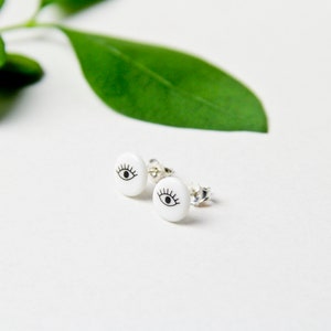 Stud earrings, snow-white porcelain, Black eyes image 7