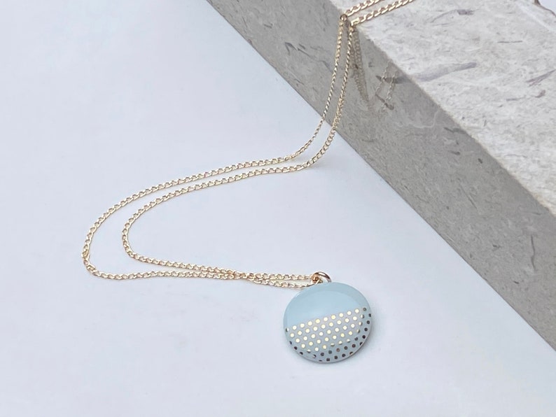 Mint porcelain pendant, with gold dots image 1