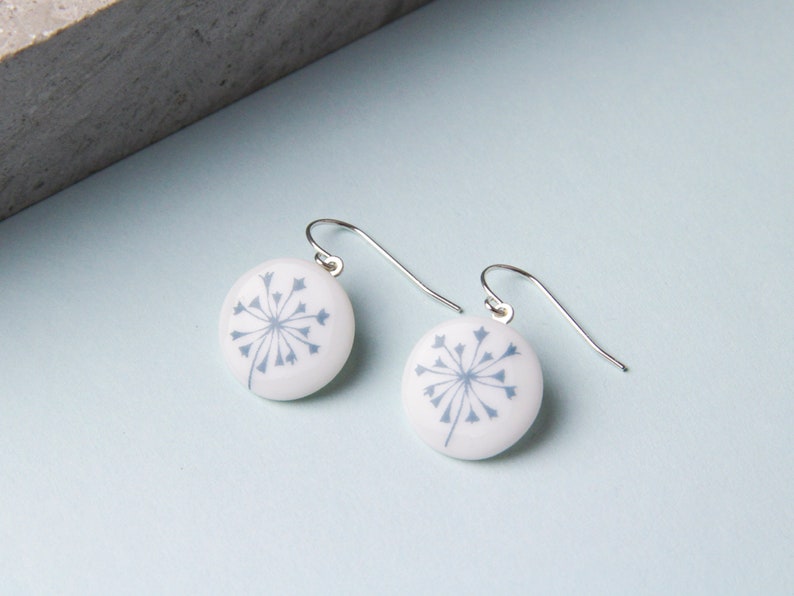 White porcelain pendant earrings, Blue flower. image 1
