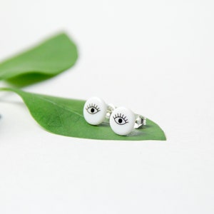 Stud earrings, snow-white porcelain, Black eyes image 4