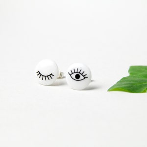 Stud earrings, snow-white porcelain, Black eyes image 6