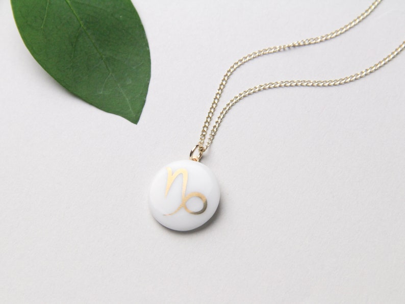 Capricorn porcelain pendant, gold, sign of the zodiac. image 4