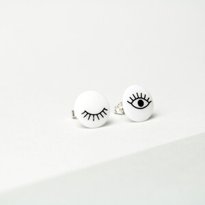 Stud earrings, snow-white porcelain, Black eyes image 5