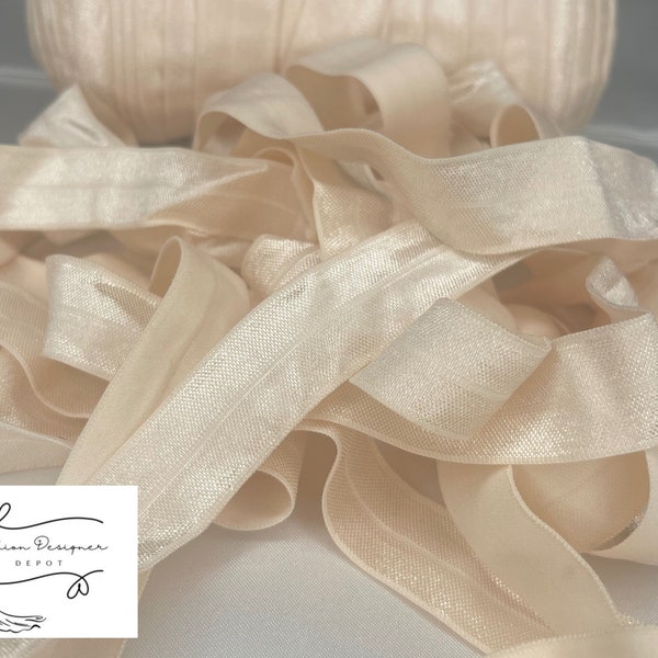 1  inch beige FOE Fold Over Elastic By the Yard Headband Sewing Clothing Elastic Binding Band Trim 1”