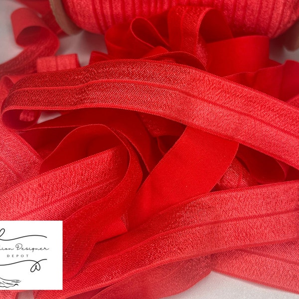 1  inch Red FOE Fold Over Elastic By the Yard Headband Sewing Clothing Elastic Binding Band Trim 1”