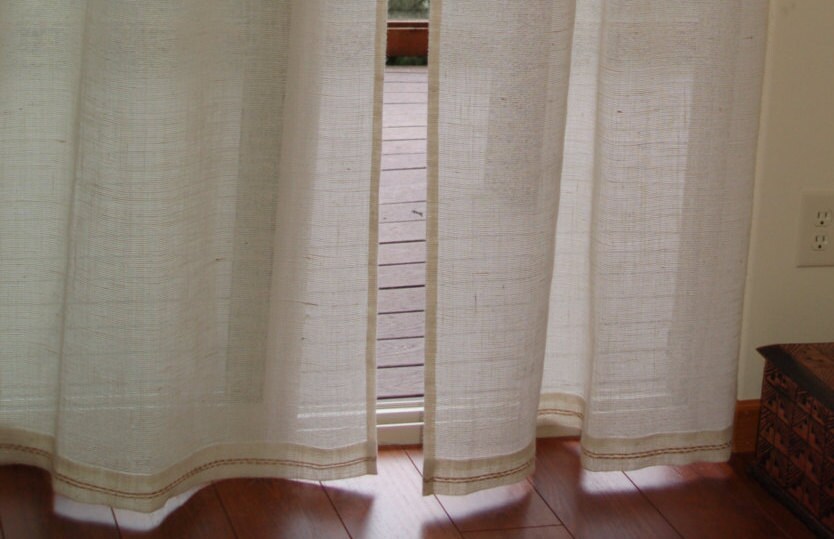 40 inches wide White Burlap Window Curtain Panel with Hand Etsy