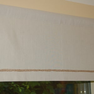 Linen Window One valance with a natural jute crochet accent 16 inches tall & 36 inches width in ivory/light beige color