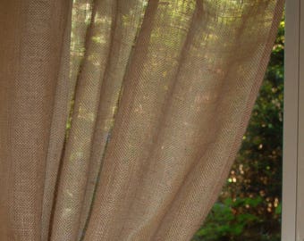 40'' Wide Burlap Window Curtain Panel 100% Jute in Natural, White or Ivory with Custom length  up to 80''