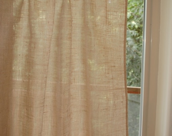 Rustic Chic 30''W Burlap Cafe Curtain Panel in Natural Burlap with Hand Embroidered Hem Custom Color Embroidery Custom Sizes Available.