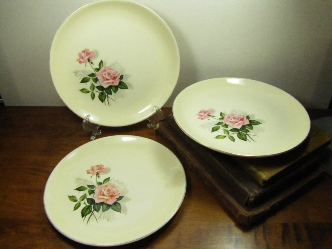 Vintage Rose Pattern Small Plates - Set of Three (3) - Etsy