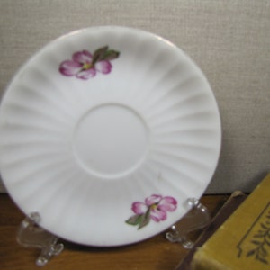 Vintage Saucer - Pink Flower - Ribbed - Gold Accent - Made in Japan