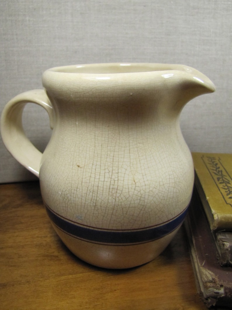 Lillian Vernon Tan Pitcher Blue and Brown Stripe image 2