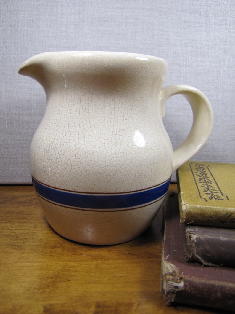 Lillian Vernon Tan Pitcher Blue and Brown Stripe image 1