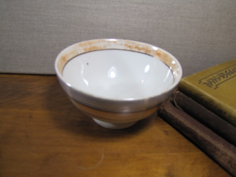 Vintage Footed Bowl Blue and Orange Lusterware Bands Made in Japan image 1