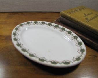 O.P. Co. - Syracuse China - Small Restaurant Ware Serving Platter - Green and Deep Yellow Floral and Swag Pattern