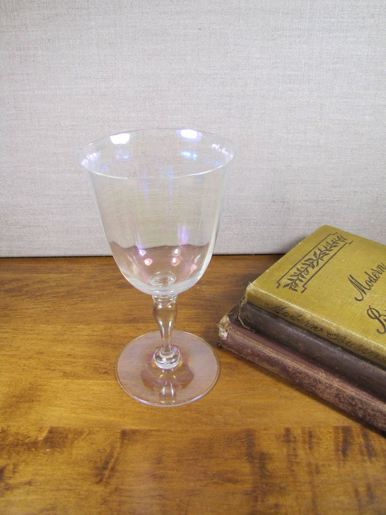 Pedestal Wine Glass Goblet Slight Paneled Sides Clear Etsy