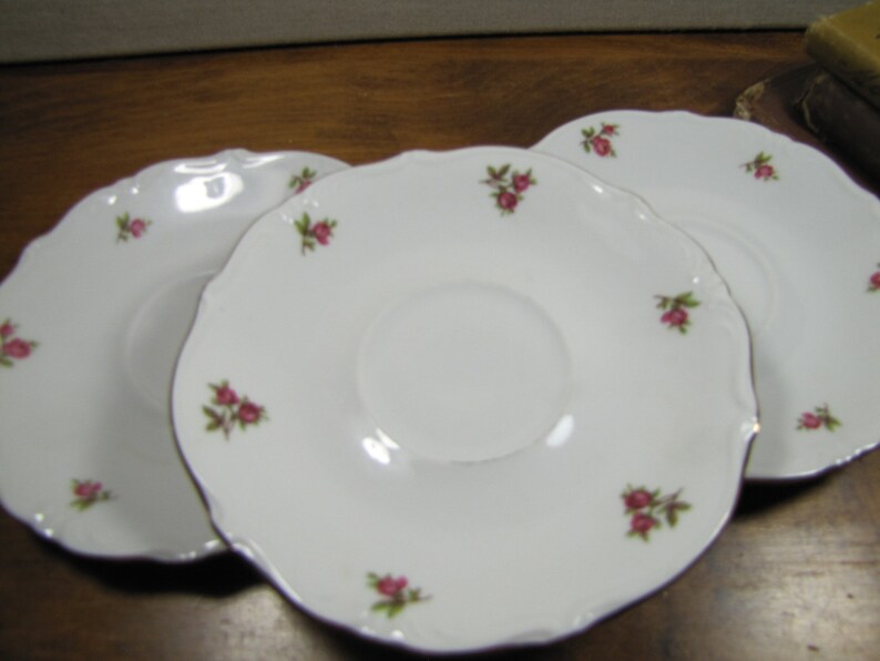 Vintage Saucers Scalloped Rim Gold Accent Pink Rose Etsy