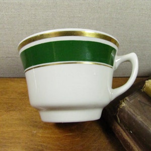 Commerical China Coffee Mug - Green Band With Gold Accents - Made in USA