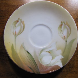 RS Germany - Small Saucer - Pale Yellow - Hand Painted White and Yellow Flowers