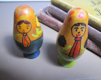 Pair of Small Hand Painted Wooden Dolls