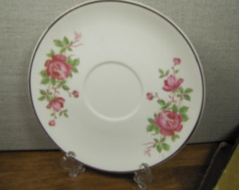 Crooksville China Co. - Large Saucer - Pink Roses - Gold Accent - Creamy White
