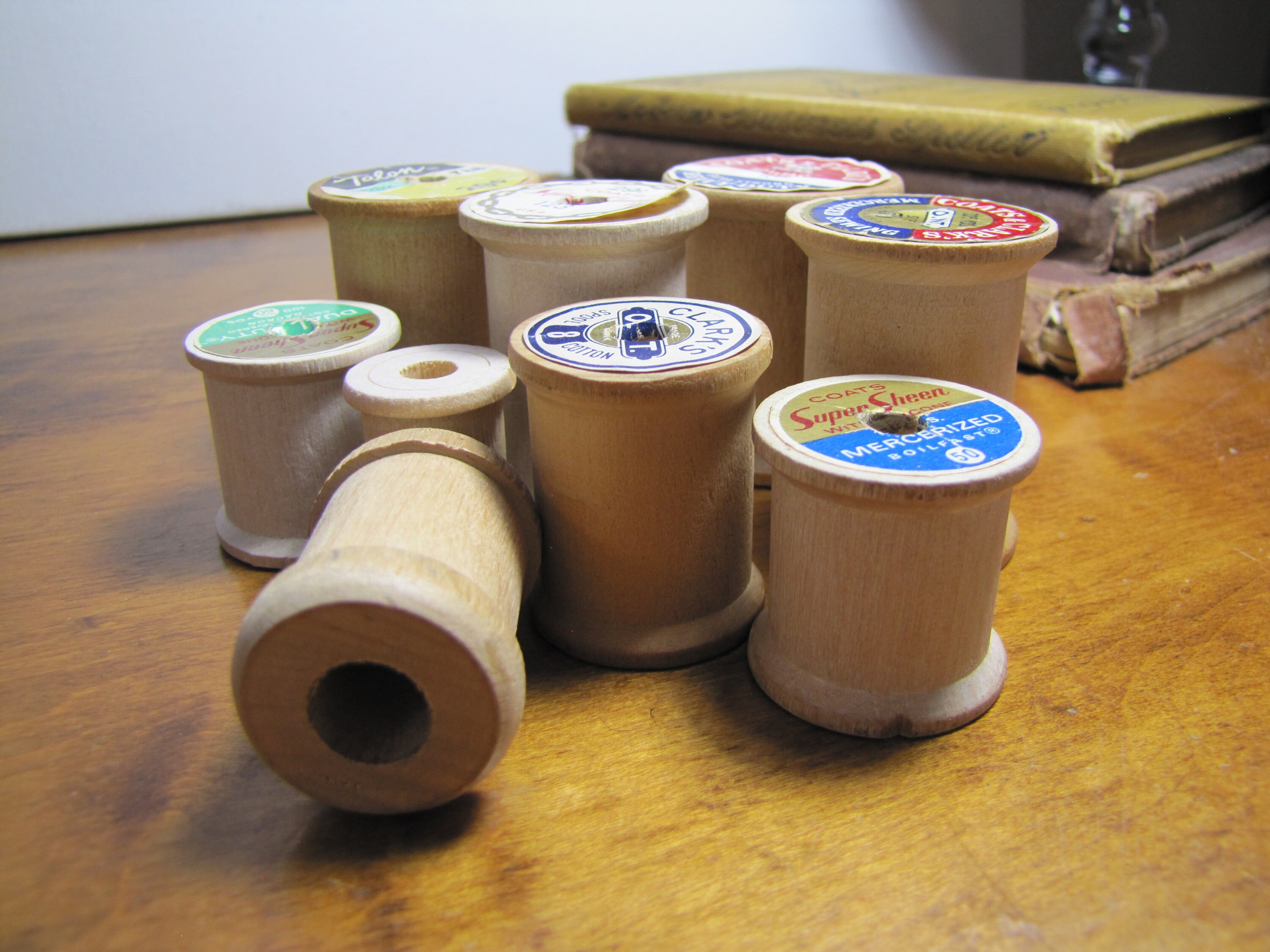 Lot of Nine (9) Vintage Empty Wooden Sewing Thread Spools - Various ...