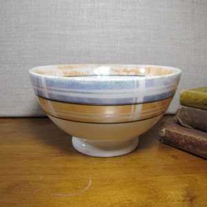 Vintage Footed Bowl Blue and Orange Lusterware Bands Made in Japan image 2