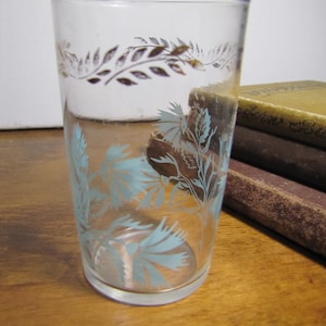 Federal Glass - Small Juice Glass - Blue Flower - Gold Accent