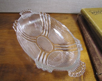 Ribbed Glass Relish Dish