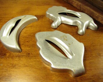 Vintage Aluminum Cookie Cutters - Lion, Leaf and Crescent