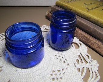 Two (2) Vintage Cobalt Blue Glass Jars