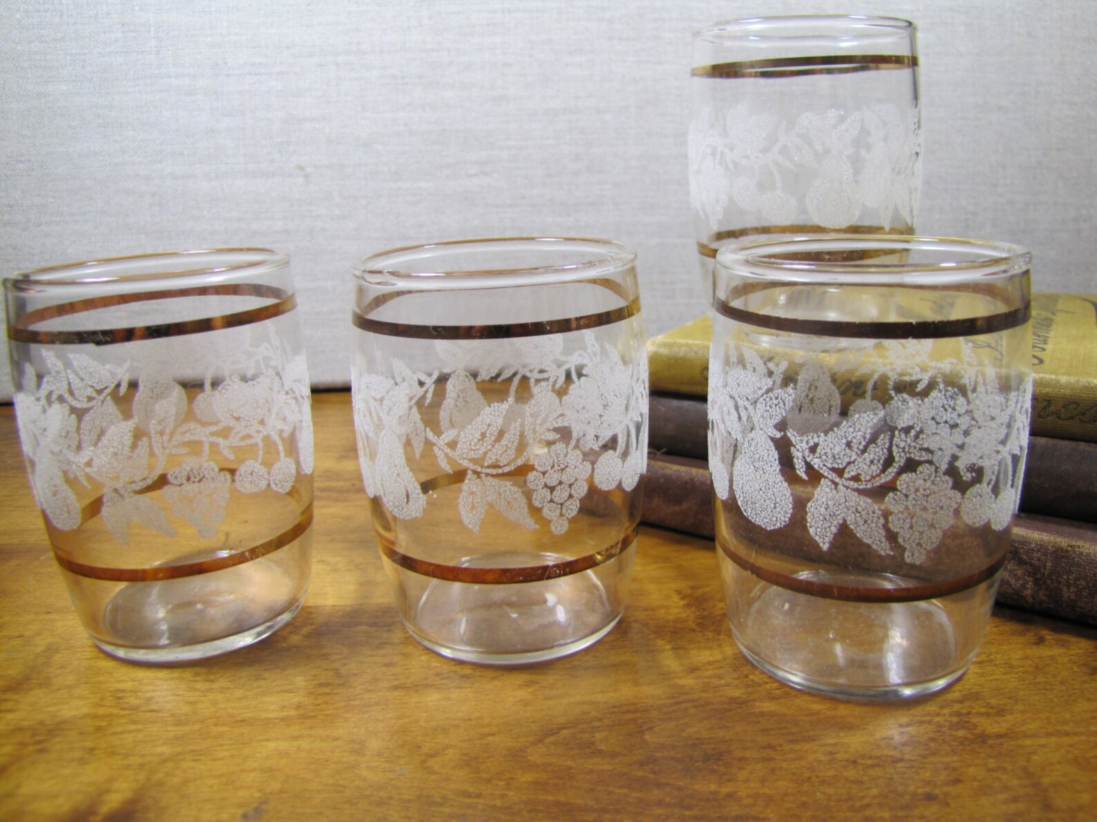 Set of Four 4 Small Juice Glasses White Embossed Fruit and Etsy
