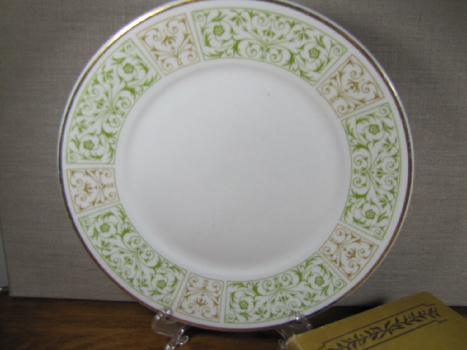 Shenango China Dinner Plate Green And Gold Floral Band Etsy