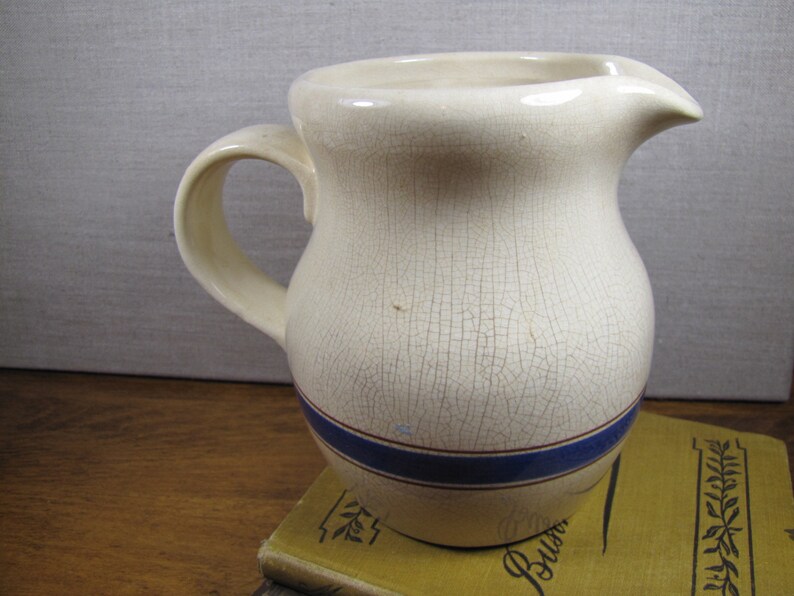 Lillian Vernon Tan Pitcher Blue and Brown Stripe image 3