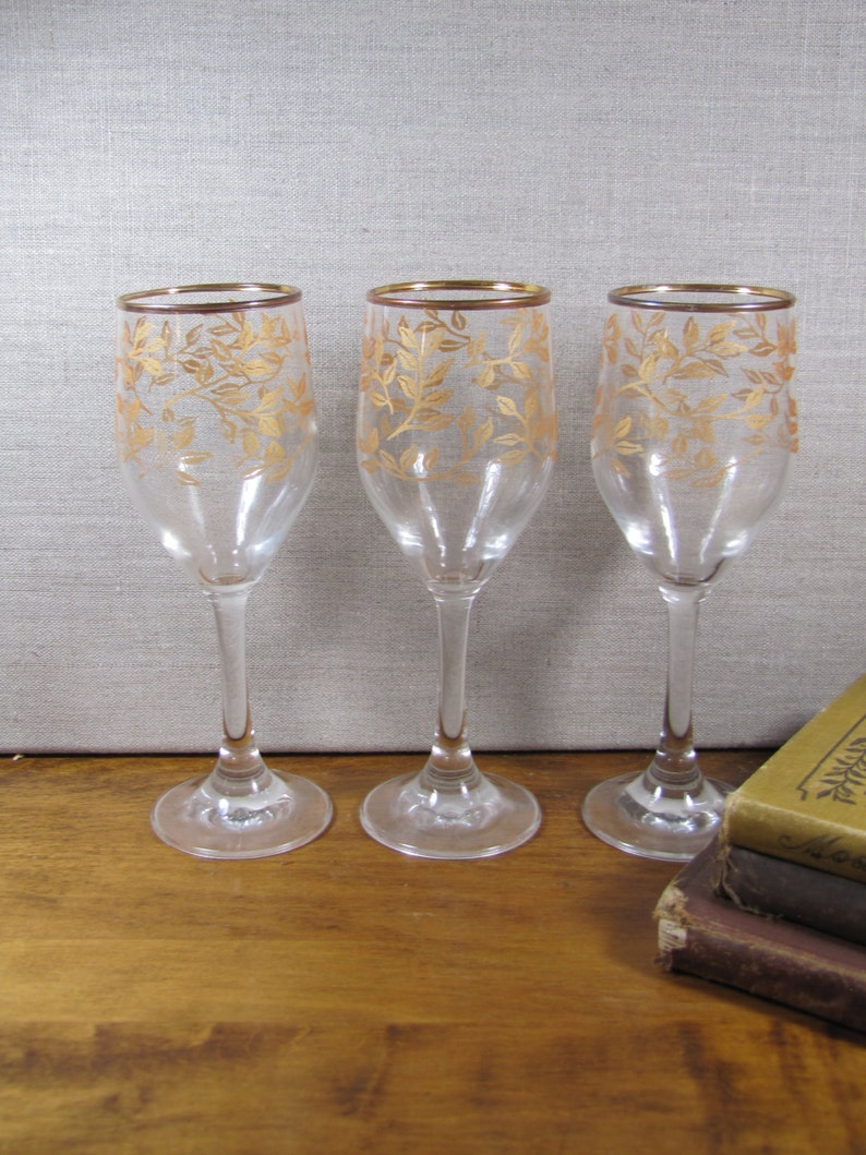 Stemware Wine Glasses Gold Accent Rim Gold Colored Etsy